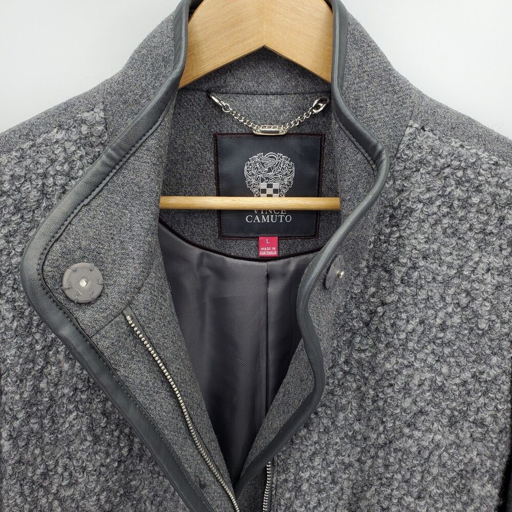 Vince Camuto Boucle Front Mixed Media Belt Wool Blend Long Jacket Large - Picture 4 of 5